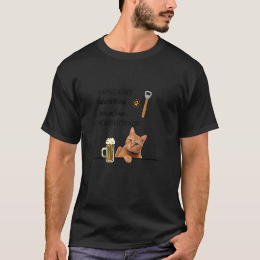猫とビール、男に必要なものすべて 猫 Tシャツ (正面)