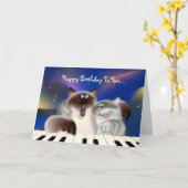 猫とピアノ カード (黄色い花)