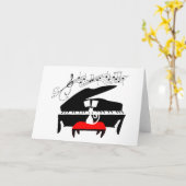 猫とピアノ カード (黄色い花)