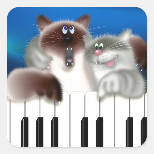 猫とピアノ スクエアシール (正面)