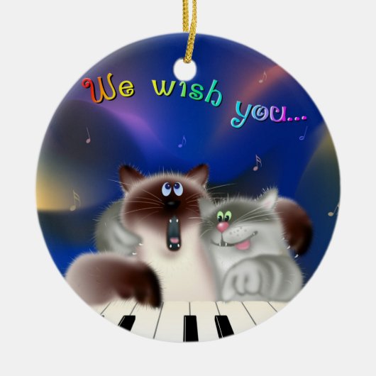 猫とピアノ セラミックオーナメント (正面)
