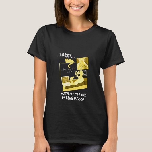 猫とピザのゲーマーをお腹の中で Tシャツ (正面)