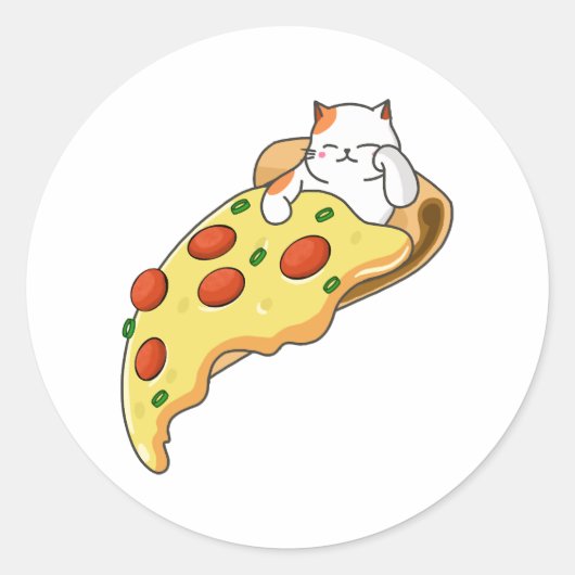 猫とピザ ラウンドシール (正面)
