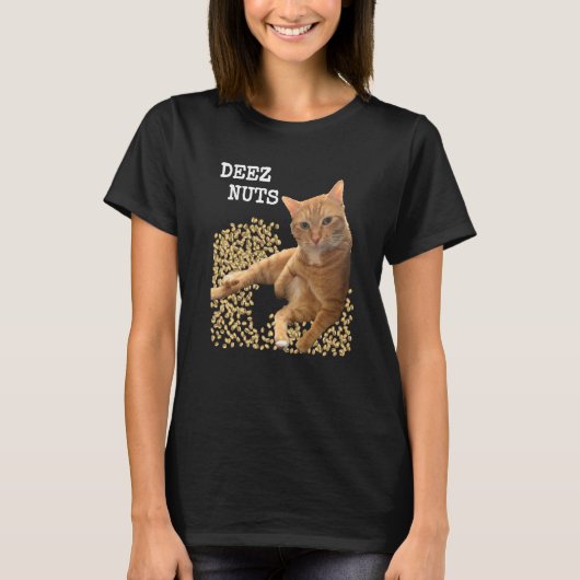猫とピスタチオのDEEZ NUTSジョーク Tシャツ (正面)