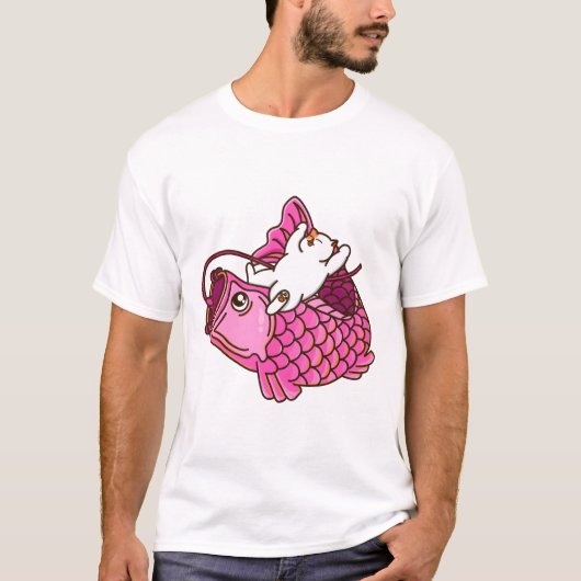 猫とピンクのこいのぼり Tシャツ (正面)