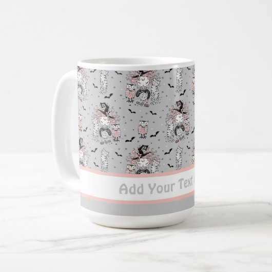 猫とフクロウが登場する、かわいいこうもりの女の子 コーヒーマグカップ (正面左)