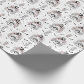 猫とフクロウが登場する、かわいいこうもりの女の子 ラッピングペーパー (角)