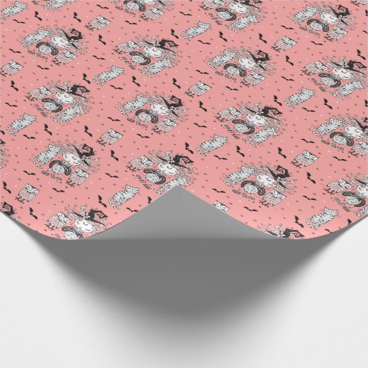 猫とフクロウのこうもりを飼うかわいい魔女 ラッピングペーパー (角)