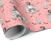 猫とフクロウのこうもりを飼うかわいい魔女 ラッピングペーパー (ロールコーナー)