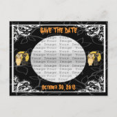 猫とフクロウのハロウィンウェディング日付はがきを保存 案内ポストカード (正面)