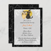 猫とフクロウのハロウィンエンゲージメントパーティー招待状 招待状 (正面/裏面)