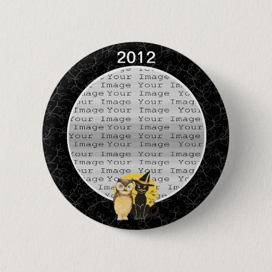 猫とフクロウのハロウィン結婚のボタン 缶バッジ (正面)