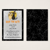 猫とフクロウのハロウィン結婚式 Save The Date カード (正面&裏面)