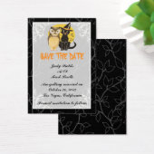 猫とフクロウのハロウィン結婚式 Save The Date カード (デスク)