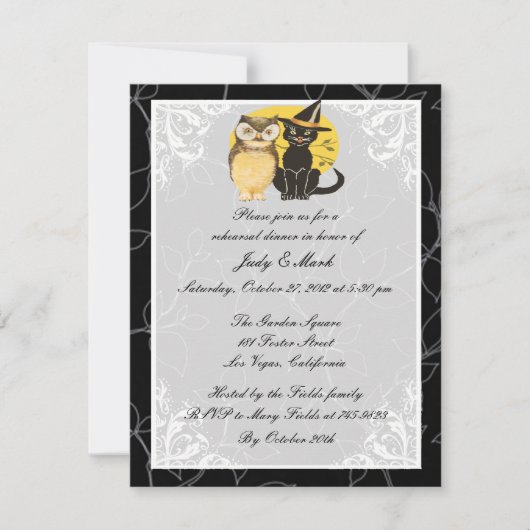 猫とフクロウのハロウィーンリハーサルディナー招待状 招待状 (正面)