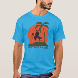 猫とフクロウの夕日 Tシャツ