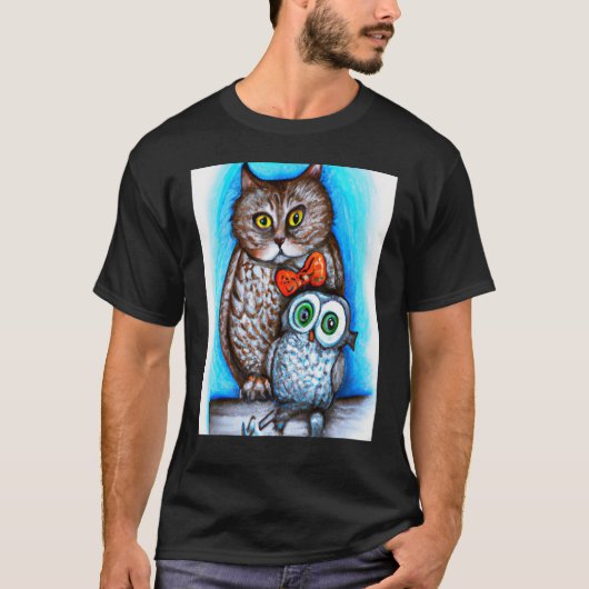 猫とフクロウの混合芸術 Tシャツ (正面)