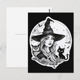 猫とフクロウの魔女 – ハロウィンファンおもしろい1 ポストカード