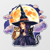 猫とフクロウの魔女 – ハロウィンファンおもしろい2 ウィンドウサイン (シート)