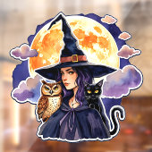 猫とフクロウの魔女 – ハロウィンファンおもしろい2 ウィンドウサイン (シート2)