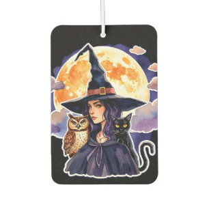 猫とフクロウの魔女 – ハロウィンファンおもしろい2 カーエアーフレッシュナー
