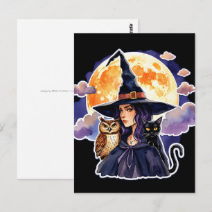 猫とフクロウの魔女 – ハロウィンファンおもしろい2 ポストカード