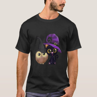 猫とフクロウ かわいい メンズ レディース キッズ Tシャツ