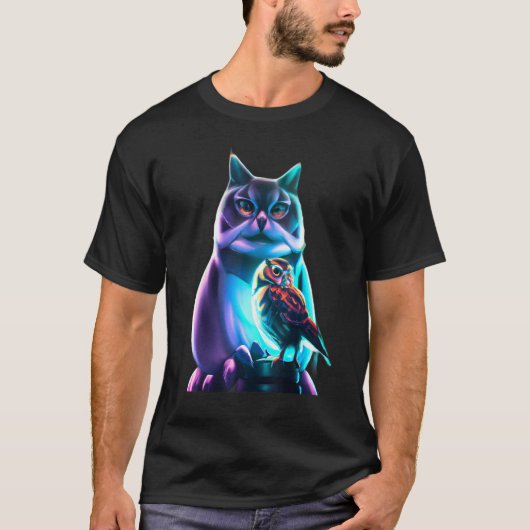 猫とフクロウ 3 Tシャツ (正面)