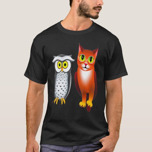 猫とフクロウ 4 Tシャツ (正面)