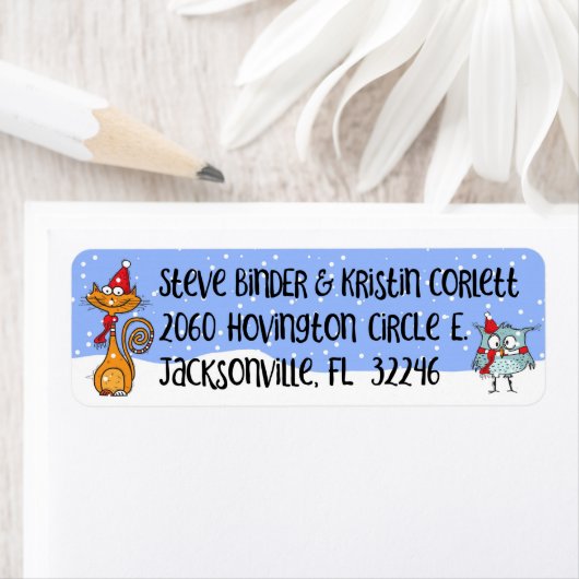 猫とフクロウKNSクリスマス ラベル (インサイチュ)