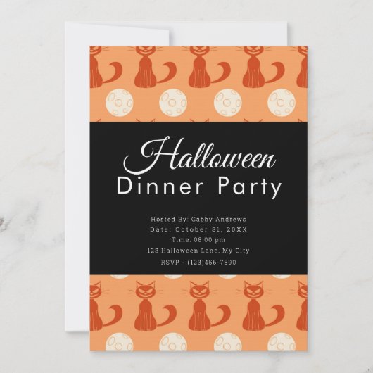猫とフルムーンオレンジハロウィンディナーパーティー 招待状 (正面)