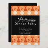 猫とフルムーンオレンジハロウィンディナーパーティー 招待状 (正面/裏面)