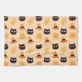 猫とベージュのハロウィンパターン キッチンタオル (横)