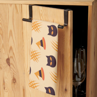 猫とベージュのハロウィンパターン キッチンタオル