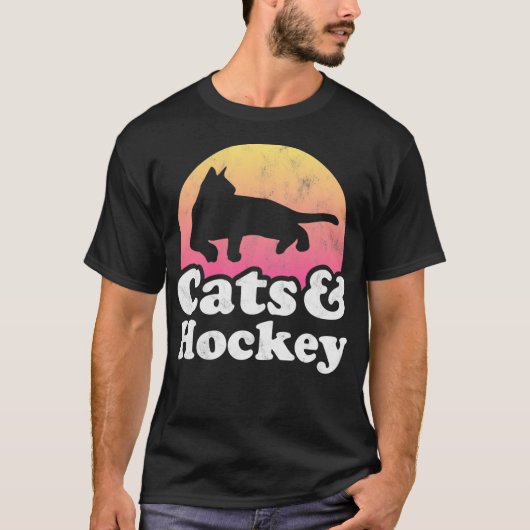 猫とホッケー男と女の猫とホッケーpu tシャツ (正面)