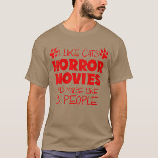 猫とホラー映画が好きな女性 多分3人まで Tシャツ