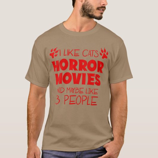 猫とホラー映画が好きな女性 多分3人まで Tシャツ (正面)
