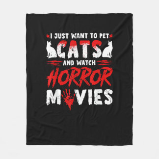 猫とホラー映画 フリースブランケット