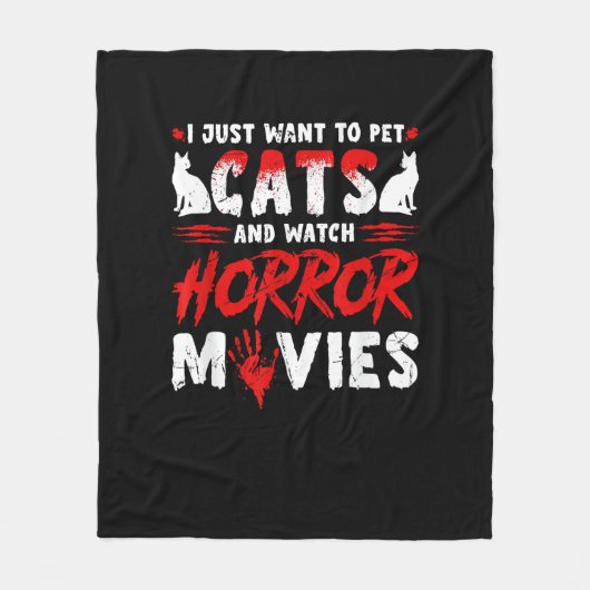 猫とホラー映画 フリースブランケット (正面)
