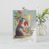 猫とホリーが登場するヴィンテージクリスマスカード シーズンカード (スタンド正面)