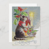 猫とホリーが登場するヴィンテージクリスマスカード シーズンカード (正面/裏面)