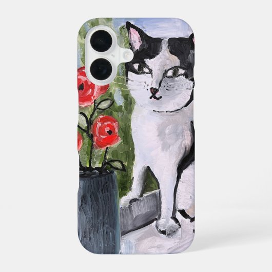 猫とポピー iPhone 16ケース (裏面)