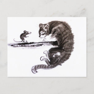 猫とマウスがスミエ絵画の インビテーションポストカード