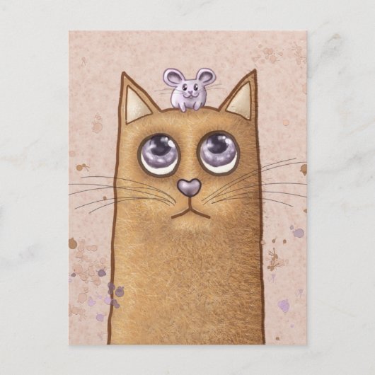 猫とマウスのイラストレーション ポストカード (正面)