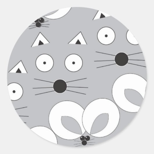 猫とマウスのパターン灰色 ラウンドシール (正面)