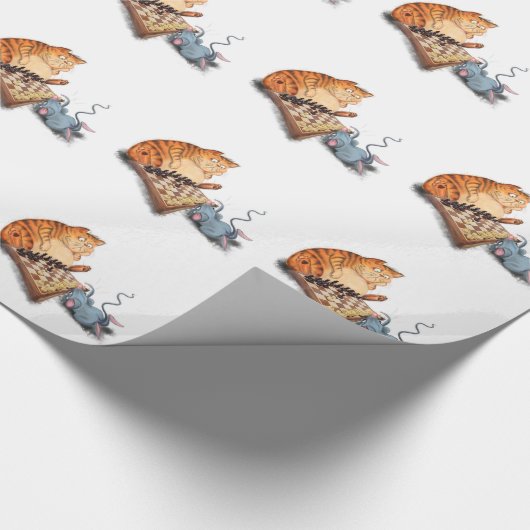 猫とマウスの遊チェスの漫画スケッチおもしろい ラッピングペーパー (角)