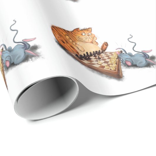 猫とマウスの遊チェスの漫画スケッチおもしろい ラッピングペーパー (ロールコーナー)