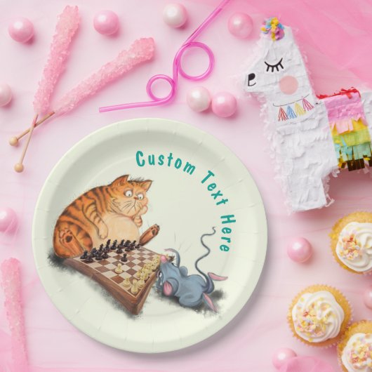 猫とマウス遊のチェスあなたのテキスト紙プレート ペーパープレート (パーティー)