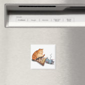 猫とマウス遊のチェスおもしろいの絵画漫画 マグネット (インサイチュ (食洗機))