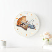 猫とマウス遊のチェスの漫画スケッチおもしろい ラージ壁時計 (ホーム)